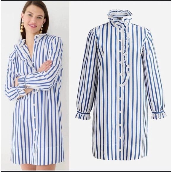 J Crew Dress Womens Cottage Shirt Dress Striped 100% Cotton Poplin NWT‎ Sz 10 - Picture 3 of 16
